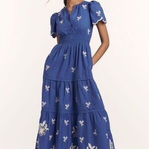 Anthropologie Embroidered Somerset Blue Maxi Dress